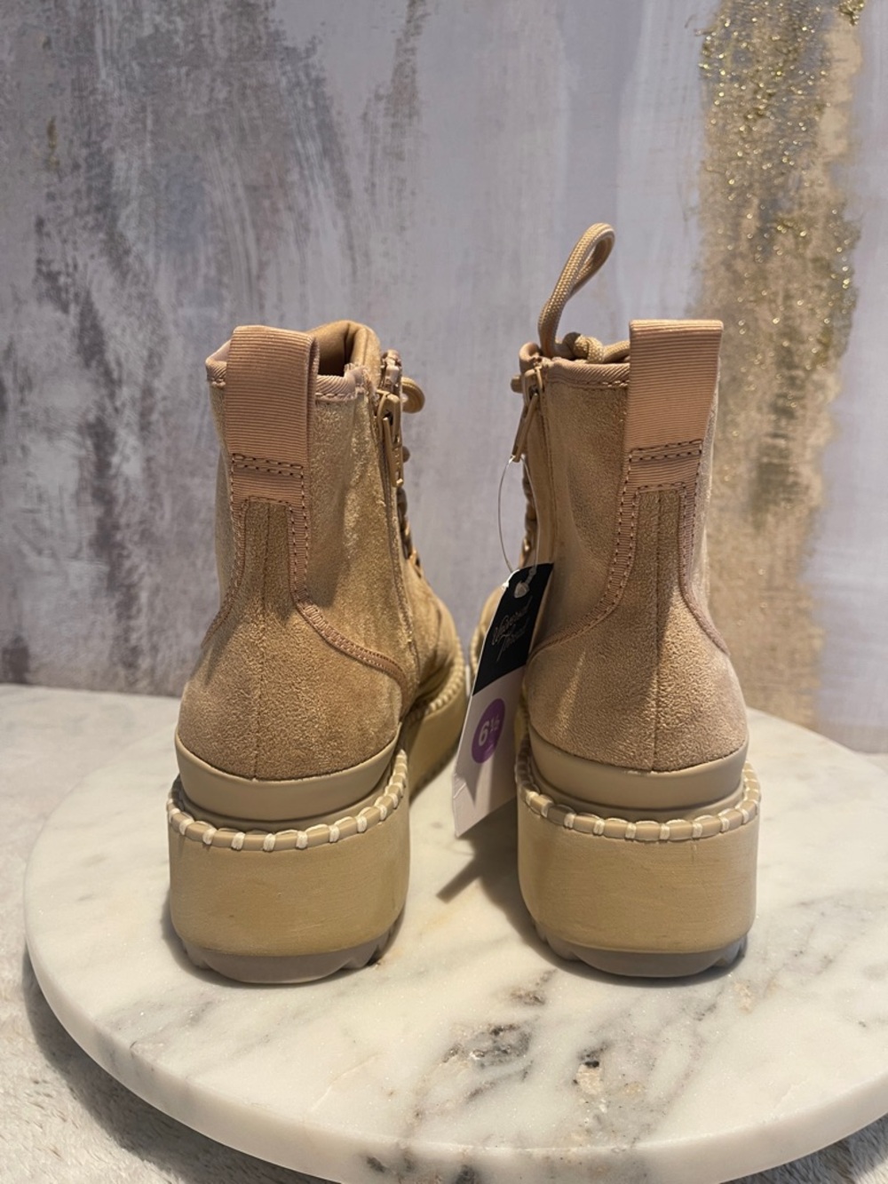 Universal Thread tan Suede Platform Lace-Up Ankle Boots 🥾 6 1/2 - Picture 4 of 8